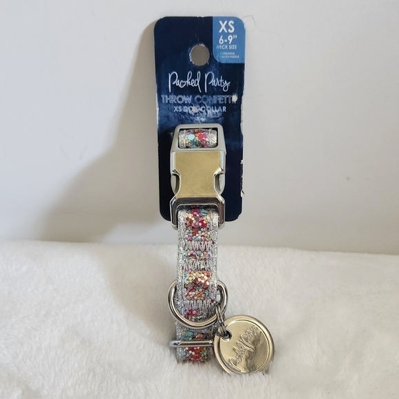 Packed Party Fashion Throw Confetti Glitter Silver Dog Cat Pet Collar Size XS - Picture 3 of 12